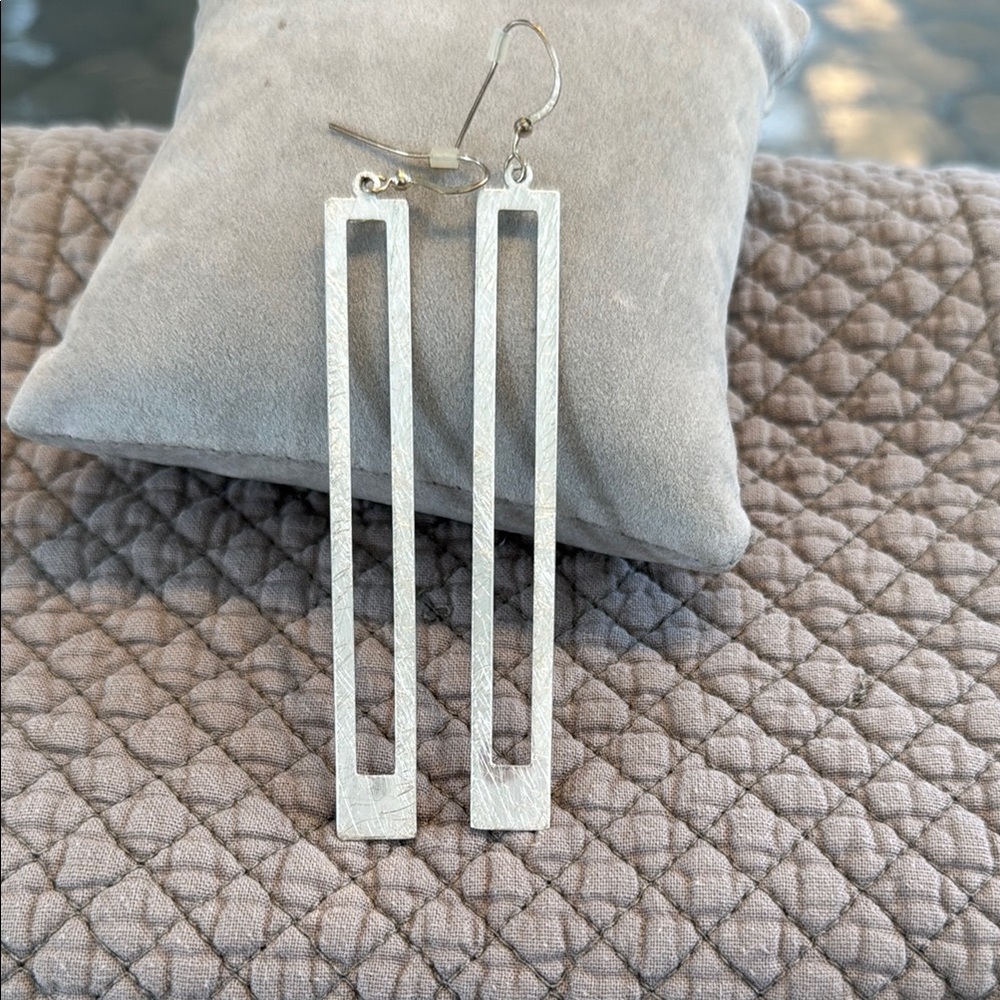 Silver Rectangular Drop Earrings